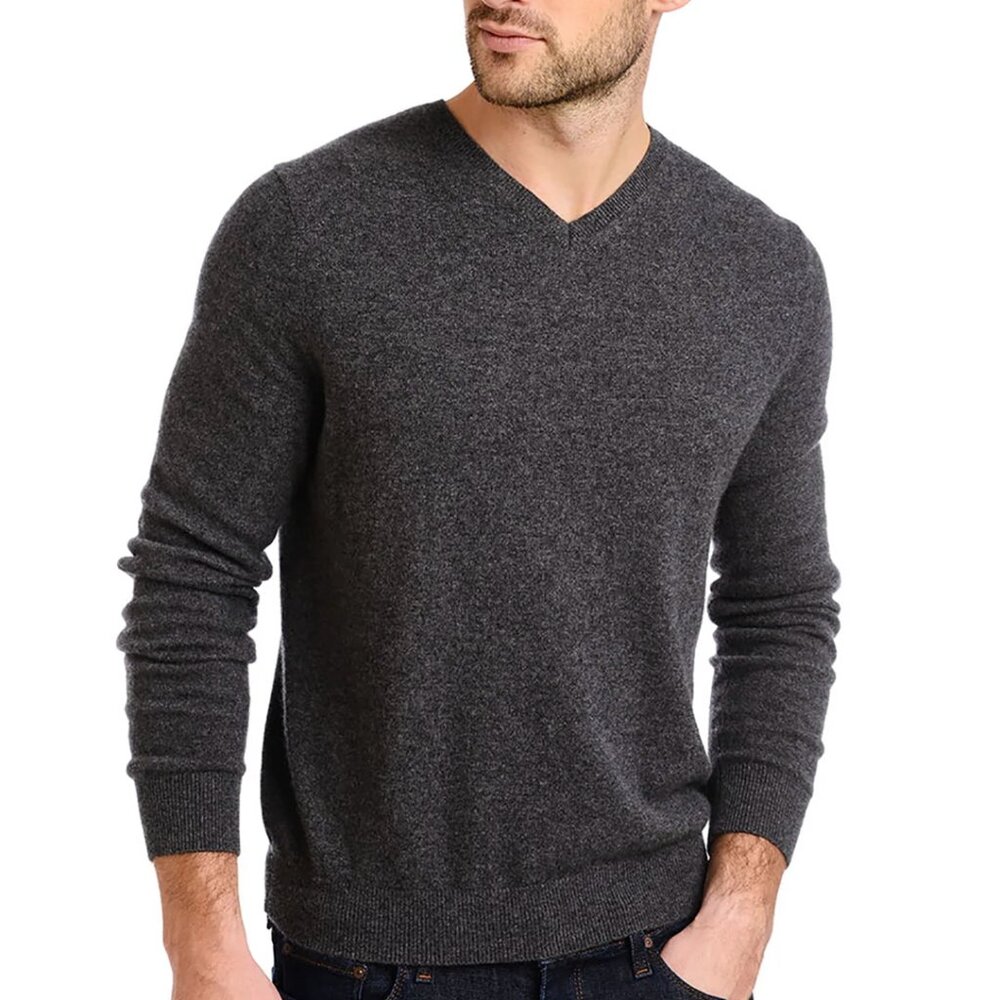 Mott & Bow Cashmere V-Neck Sweater | Dark Grey | Medium